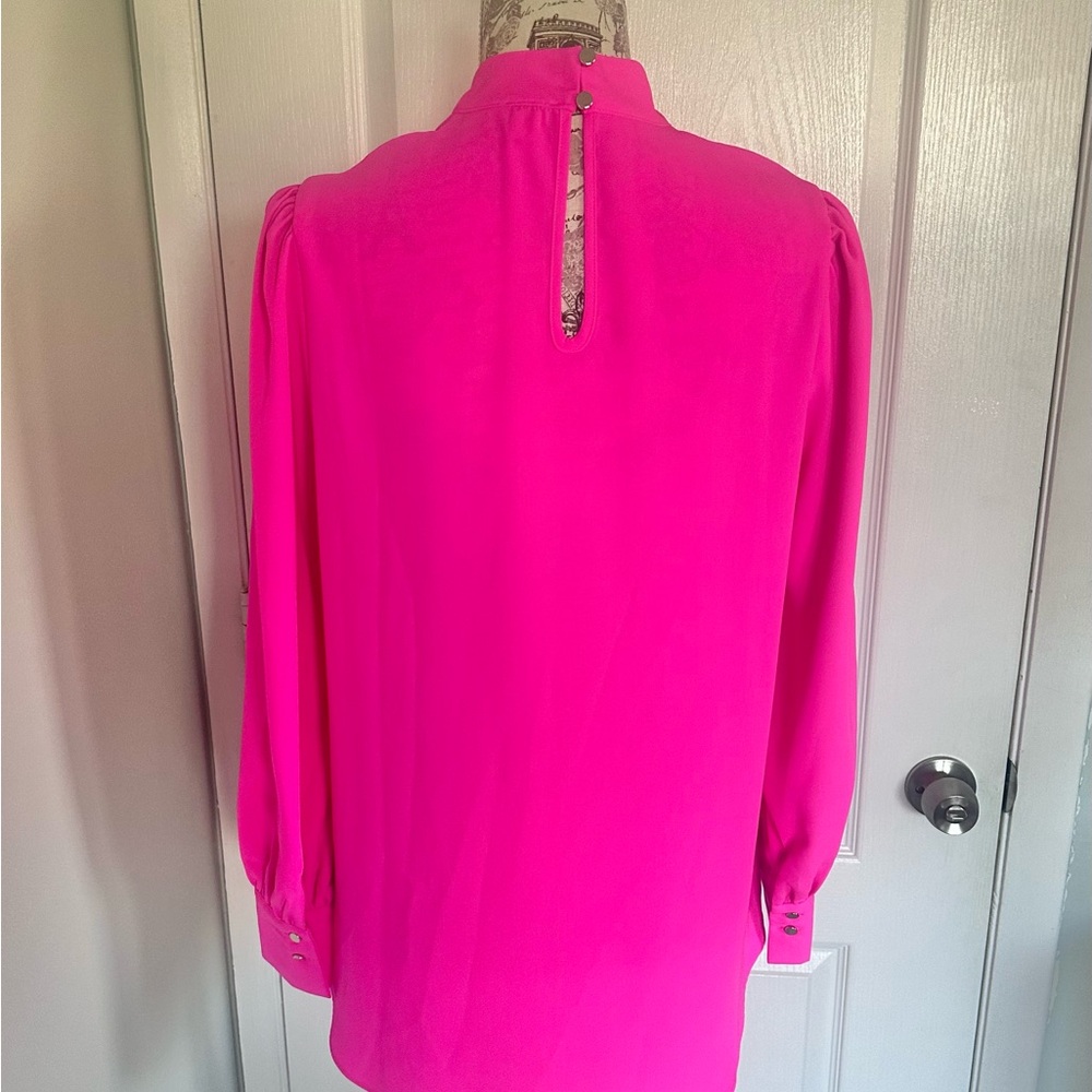 River Island ASOS dopamine pink Long Sleeve Wrap Event Blouse Size 6 fits M/L - Picture 6 of 8